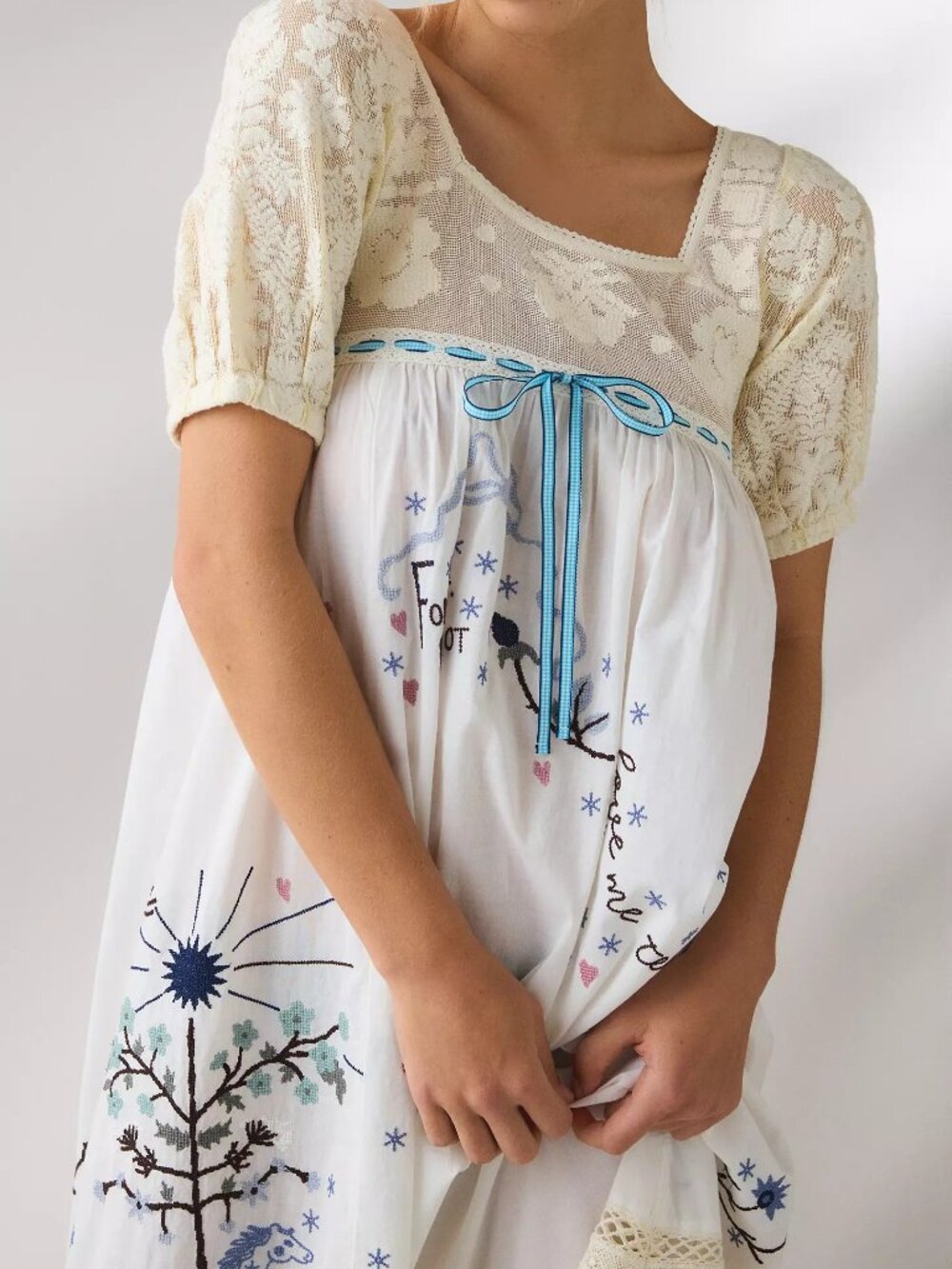 Kimchi Blue Ever After Embroidered Babydoll Maxi Dress Small